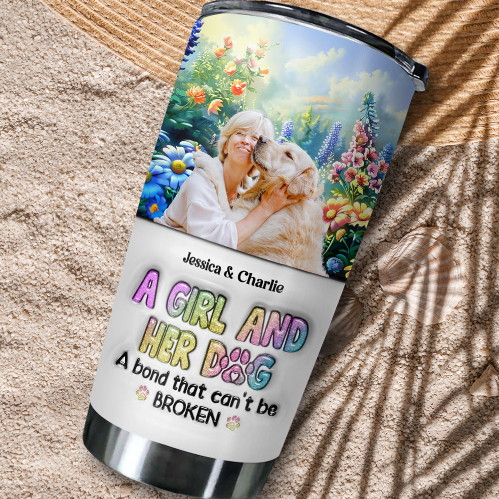 Custom Photo Christmas Birthday Gifts For Cat Mom, Cat Lovers • A Girl And Her Lovely Dog Photo - Personalized 3D Inflated Effect Tumbler