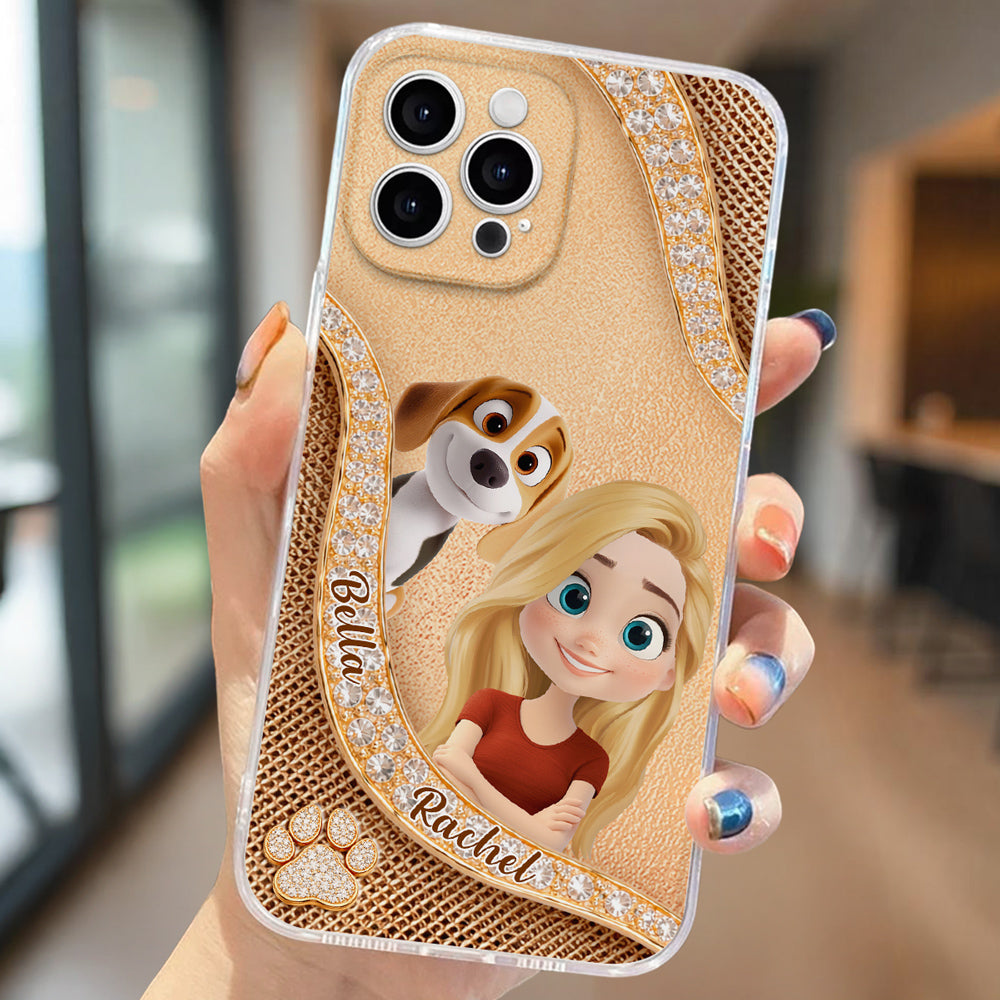Gold Chibi Dog Mom - Personalized 3D Effect Phone Case
