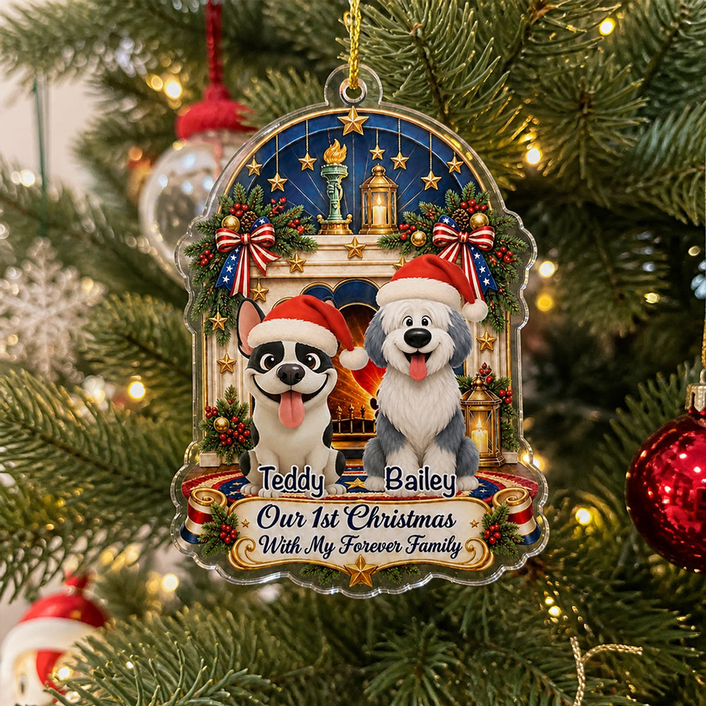 Custom Christmas Decor Home Birthday Gifts For Dog Mom, Dog Lovers • Forever Family Christmas - Personalized Acrylic Ornament