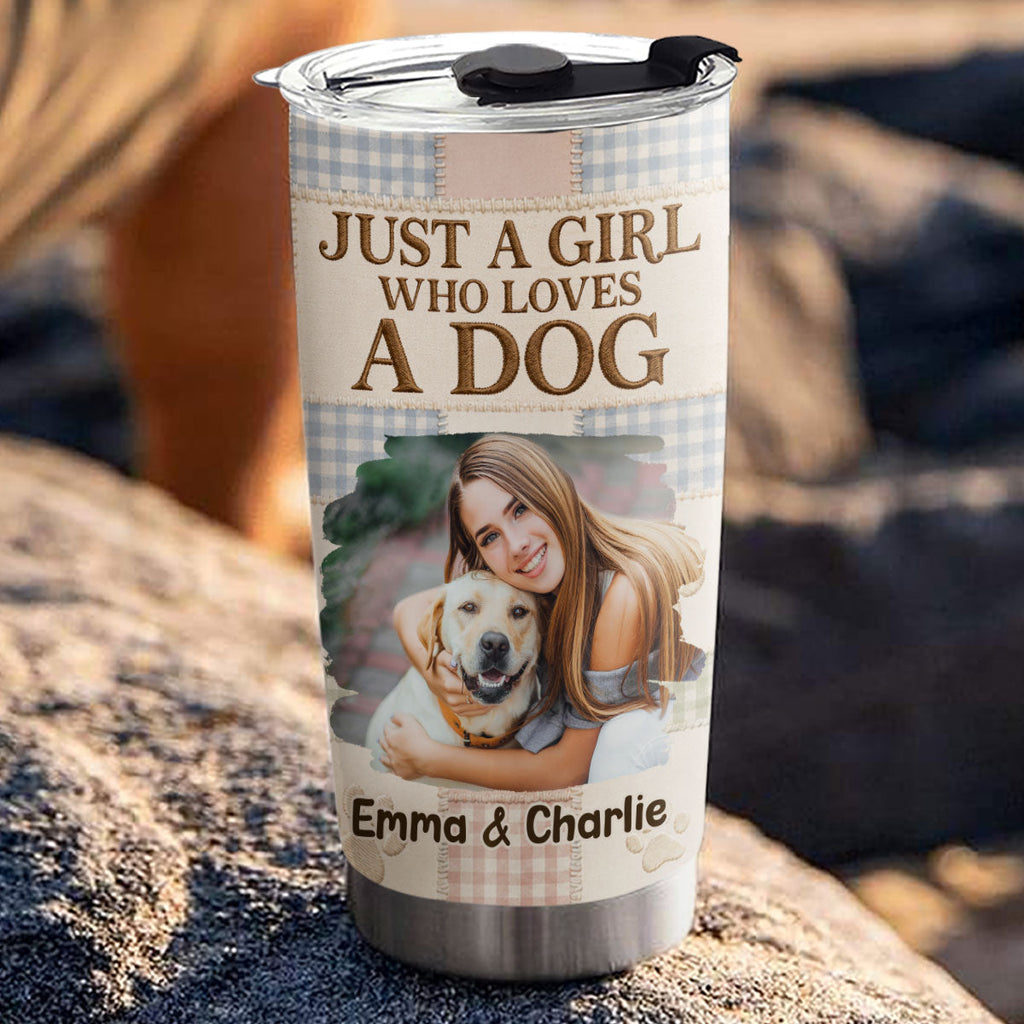 Custom Photo Christmas Birthday Gifts For Dog Mom, Dog Lovers • Just A Girl With Her Dogs Photo -Personalized 3D Effect Tumbler