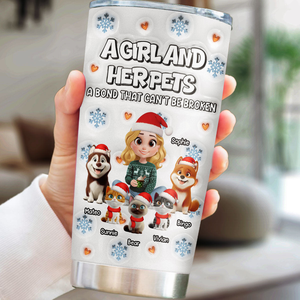 Custom Christmas Birthday Gifts For Pet Mom, Pet Lovers • Christmas Day With Fur Mom Ver 2 - Personalized 3D Inflated Effect Tumbler