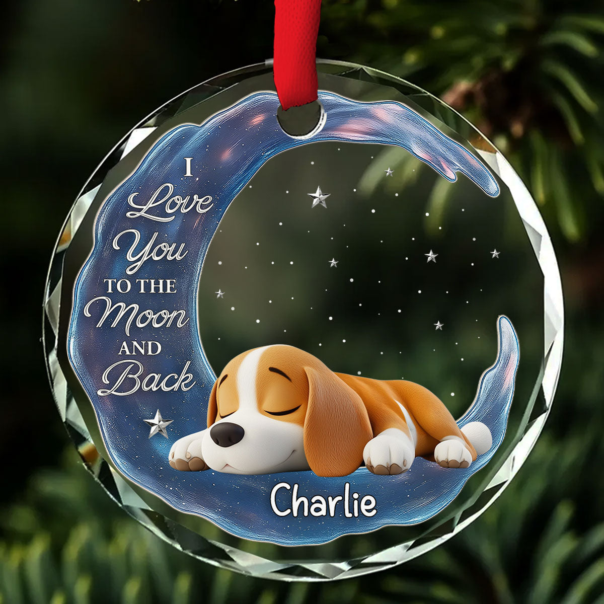 Custom Christmas Memorial Sympathy Gifts For Dogs, Cats • Love You To The Moon - Personalized Glass Ornament
