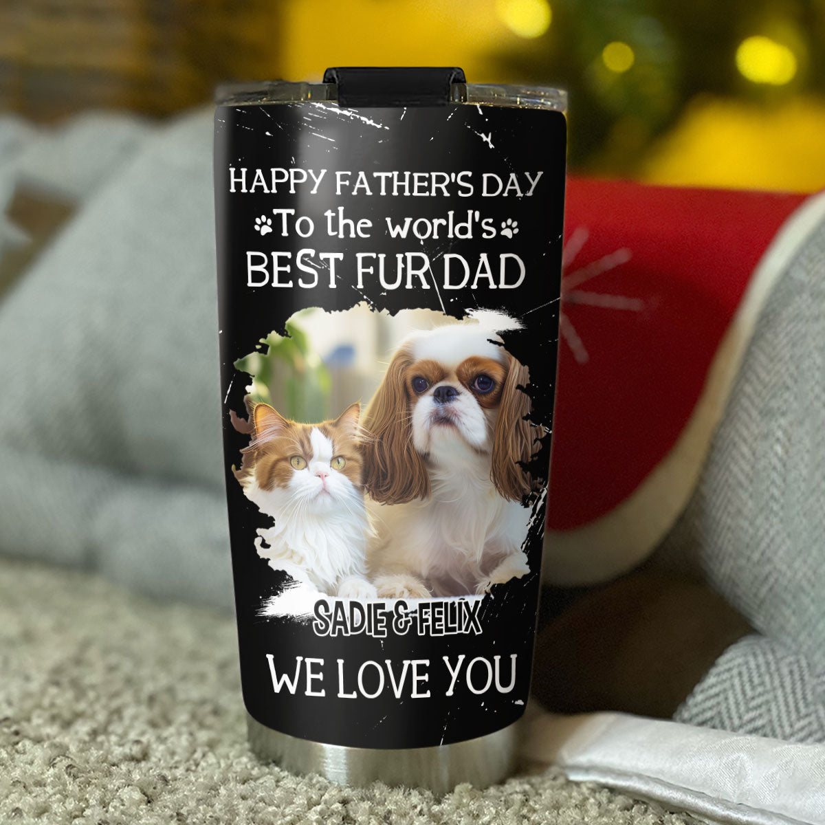 Custom Photo Father's day Birthday Gifts For Pet Dad, Pet Lovers • I Love You The Best Fur Dad Photo - Personalized Tumbler