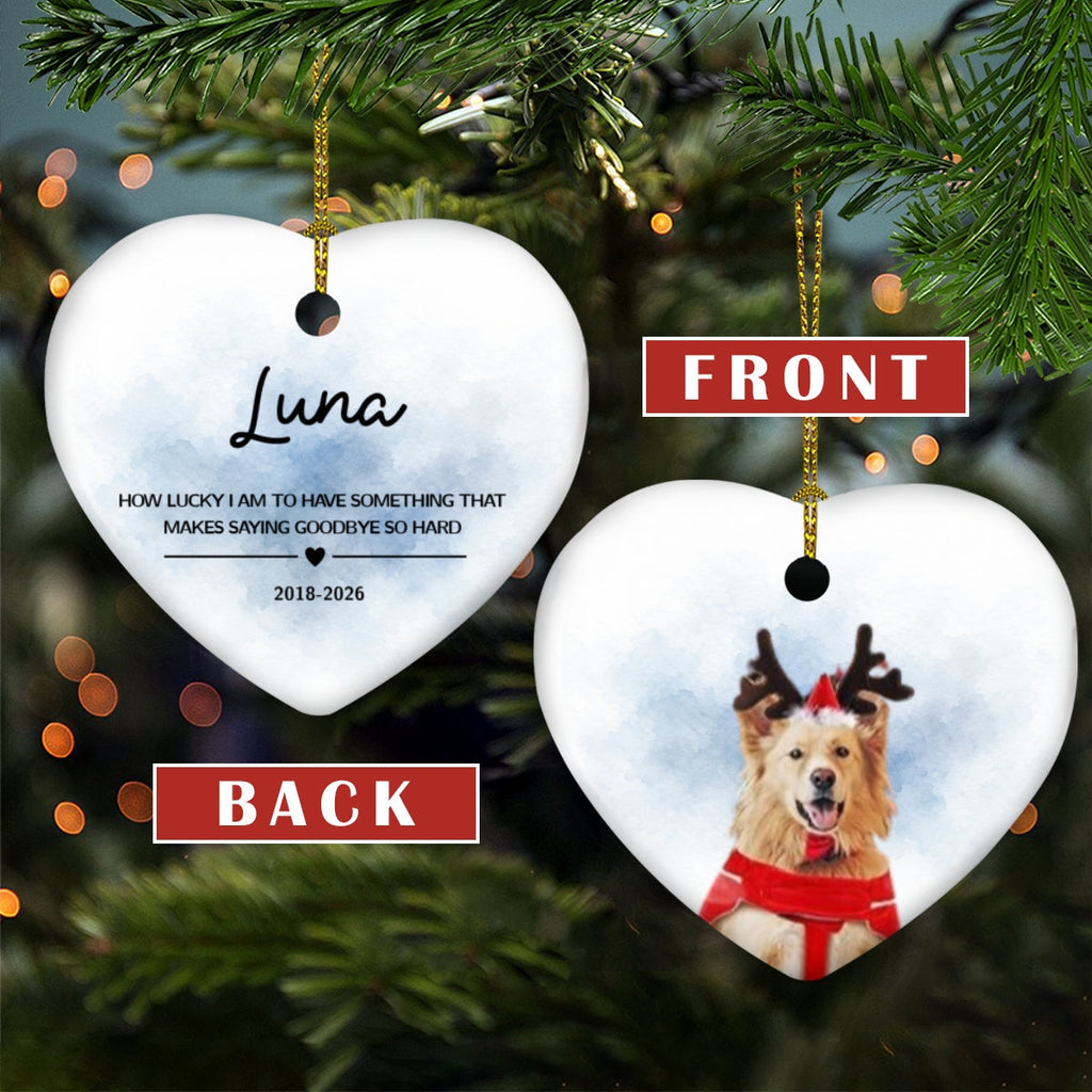 Custom Christmas Memorial Sympathy Gifts For Dogs, Cats • Forever In My Heart Photo - Personalized Heart Ceramic Ornament