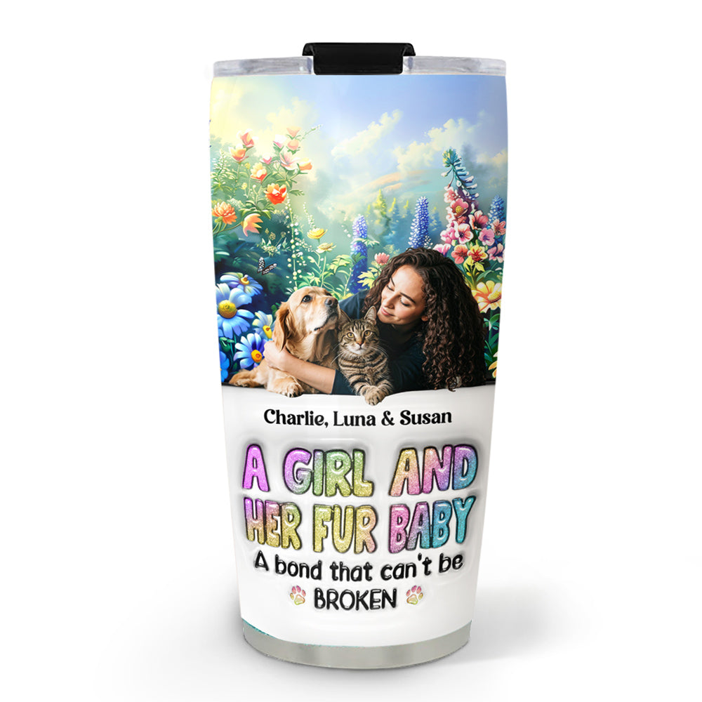 Custom Photo Christmas Birthday Gifts For Cat Mom, Cat Lovers • A Girl And Her Lovely Fur Baby Photo - Personalized 3D Inflated Effect Tumbler