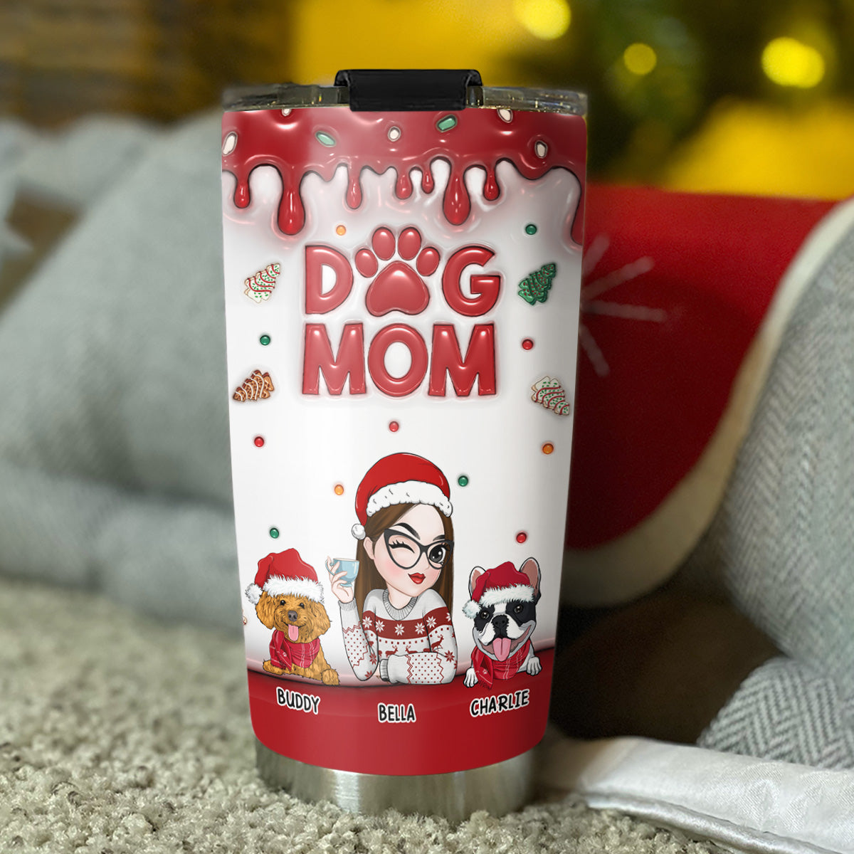 Custom Christmas Birthday Gifts For Pet Lovers • Dog Mom Lovely Christmas Cake - Personalized 3D Inflated Effect Tumbler