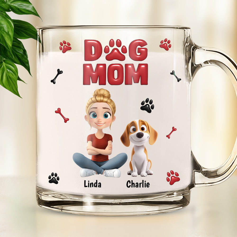 Custom Christmas Birthday Gifts For Dog Mom, Dog Lovers • Lovely Dog Mama - Personalized 3D Inflated Effect Glass Mug