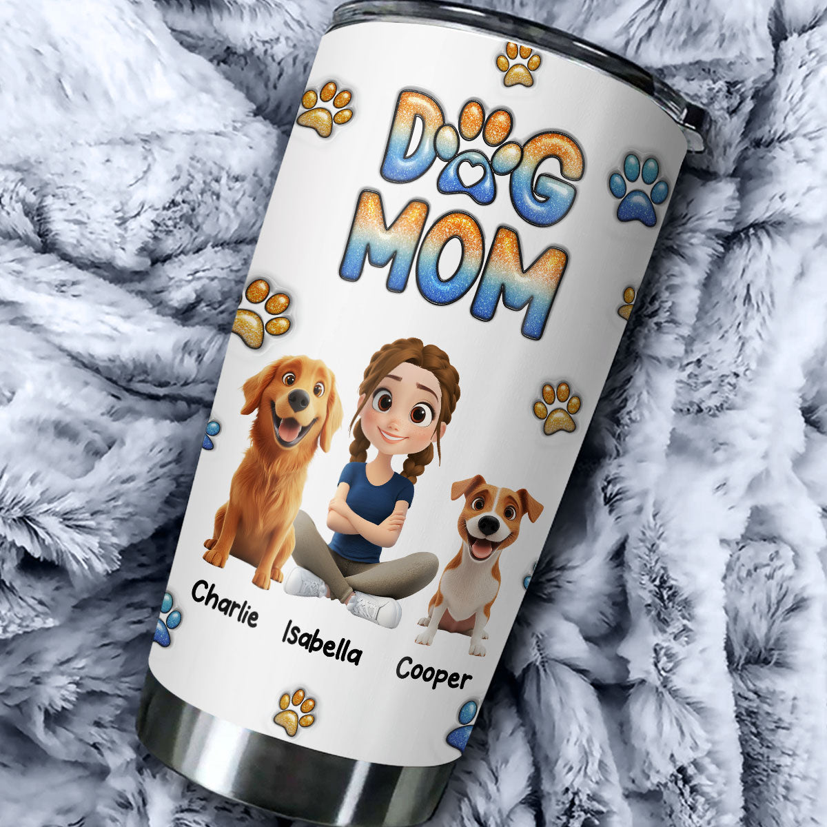 Custom Christmas Birthday Gifts For Dog Mom, Dog Lovers • I Am Dog Mom - Personalized 3D Inflated Effect Tumbler