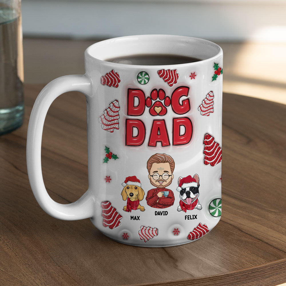 Custom Christmas Birthday Gifts For Pet Dad, Pet Lovers • Dog Dad Christmas Cake - Personalized 3D Inflated Effect Mug