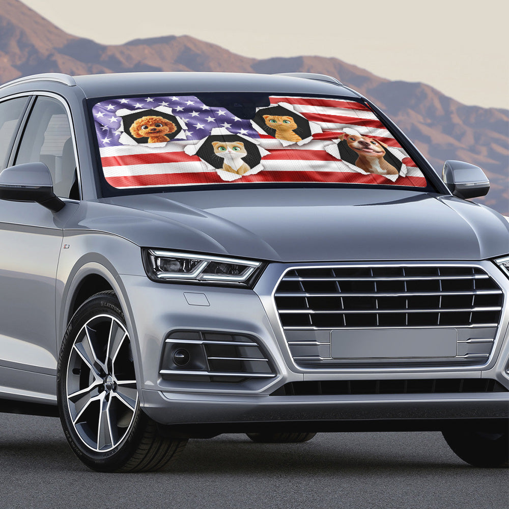 Custom Christmas Birthday Gifts Car Accessories for Pet Parents • God Bless Our America - Personalized Car Sunshade