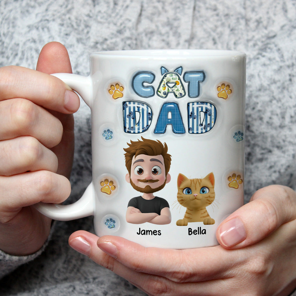 Custom Christmas Birthday Gifts For Cat Dad, Cat Lovers • My Cat Baby On Top Of All - Personalized 3D Inflated Effect Mug