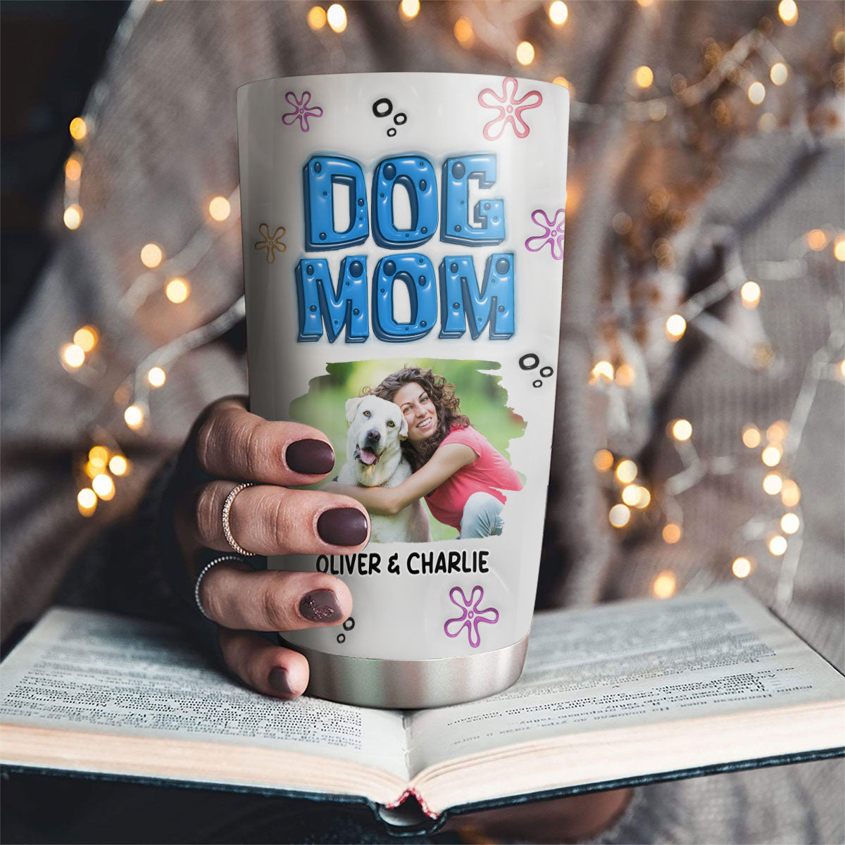 Custom Photo Christmas Birthday Gifts For Dog Mom, Dog Lovers • Sponge Dog Mom Photo Version 2 - Personalized 3D Inflated Effect Tumbler