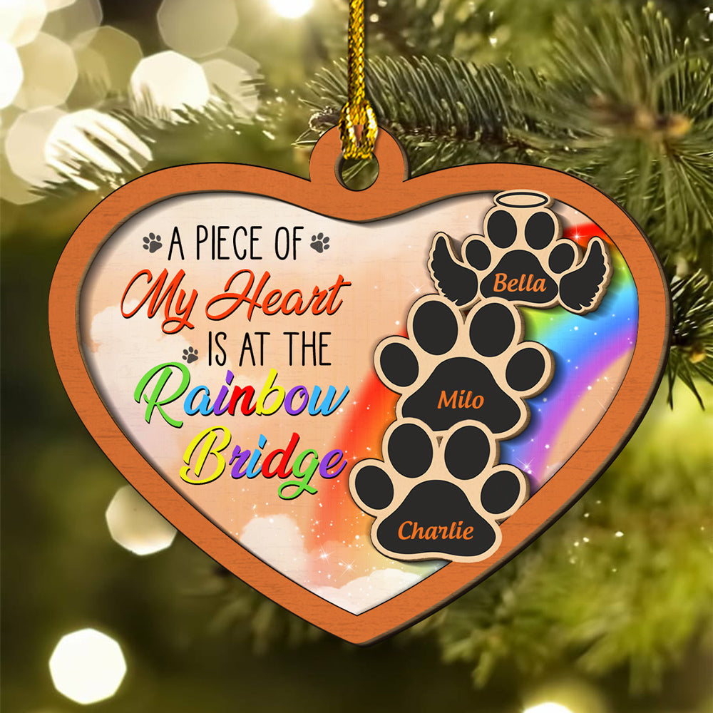 Custom Christmas Memorial Sympathy Gifts For Dogs, Cats • Piece Of My Heart - Personalized 2-Layered Wood Ornament