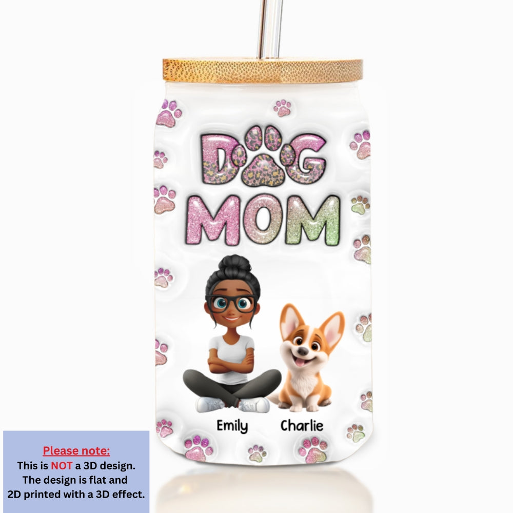 Dog Mom Lovely Chibi - Personalized 3D Inflated Effect Glass Can
