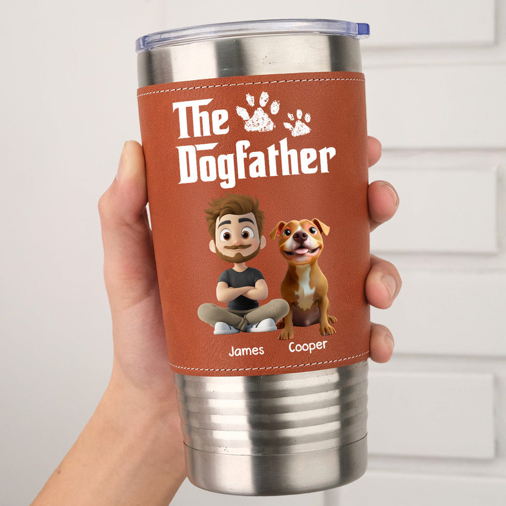 Custom Christmas Birthday Gifts For Dog Dad, Dog Lovers • Cool Dog Father - Personalized Leather Tumbler