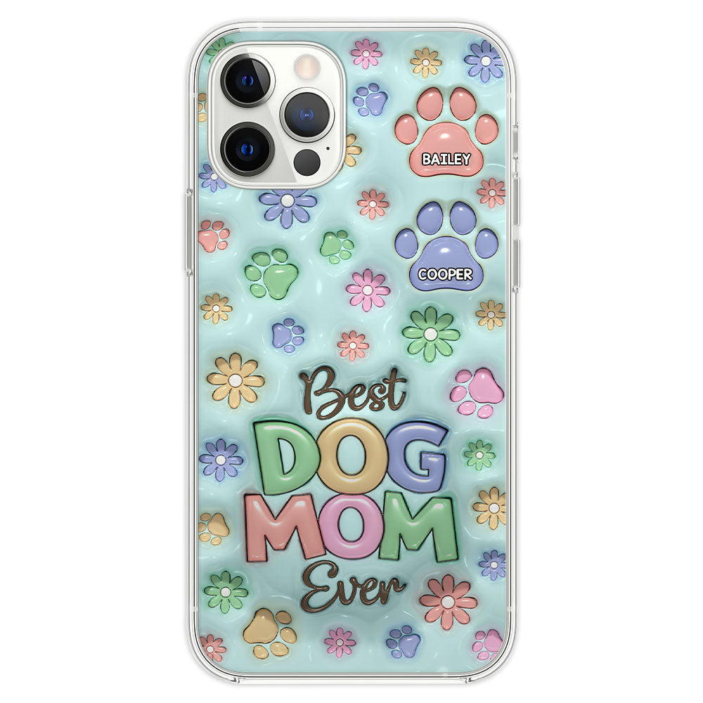 Dog Mom Flower And Paw - Personalized 3D Inflated Effect Phone Case