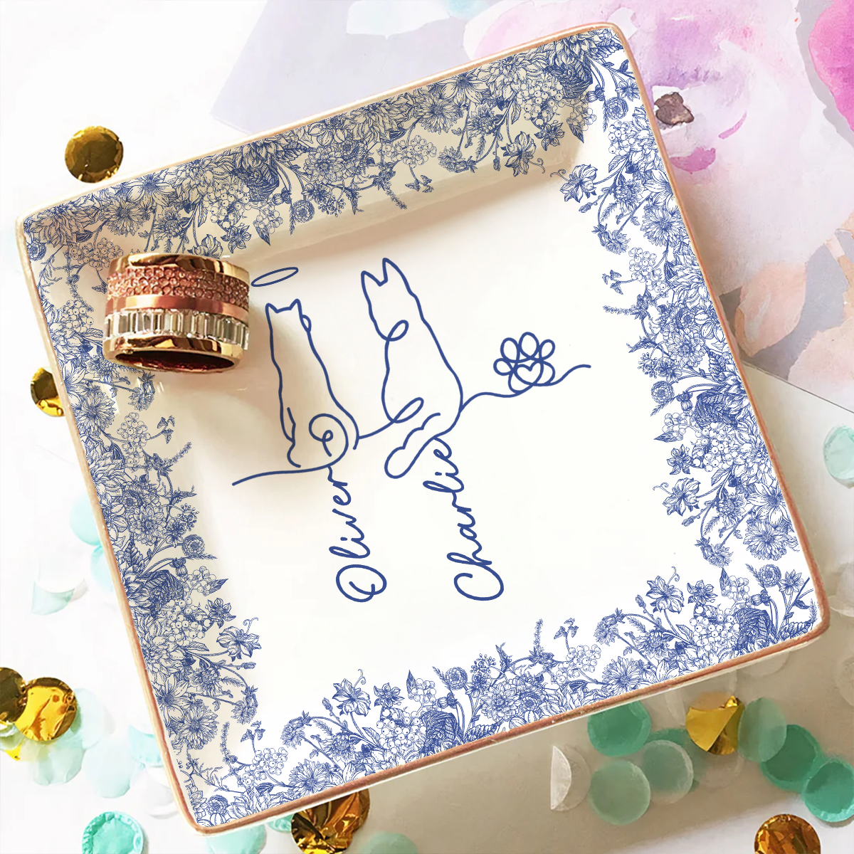 Love Dog Line Art - Personalized Jewelry Dish
