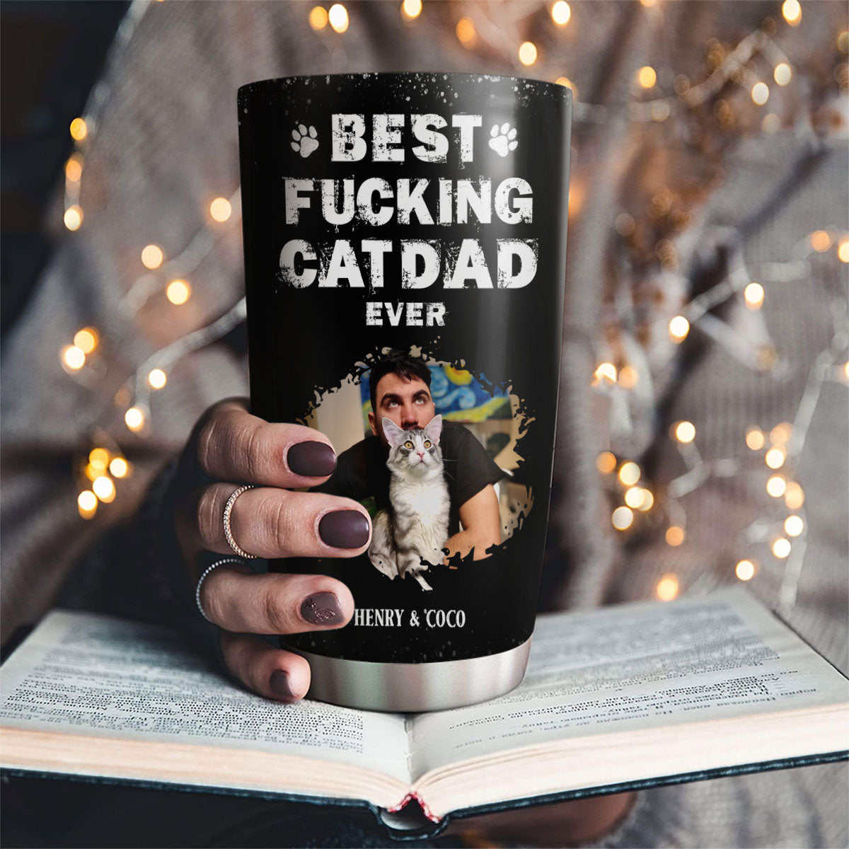 Custom Photo Christmas Birthday Gifts For Cat Dad, Cat Lovers • This Is The Best Cat Dad Photo - Personalized Tumbler