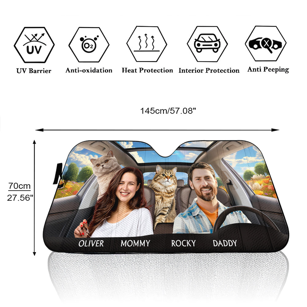 Custom Christmas Birthday Gifts Car Accessories for Cat Parents • Life Is Better With My Cat Couple Photo - Personalized Car Sunshade