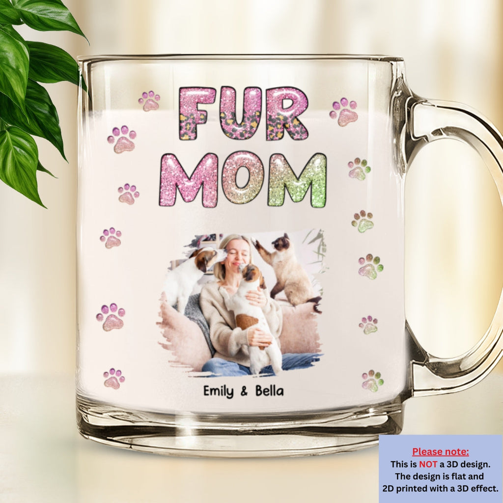 Custom Photo Christmas Birthday Gifts For Dog Mom, Dog Lovers • Fur Mom Lovely Chibi Version Photo - Personalized 3D Inflated Effect Glass Mug