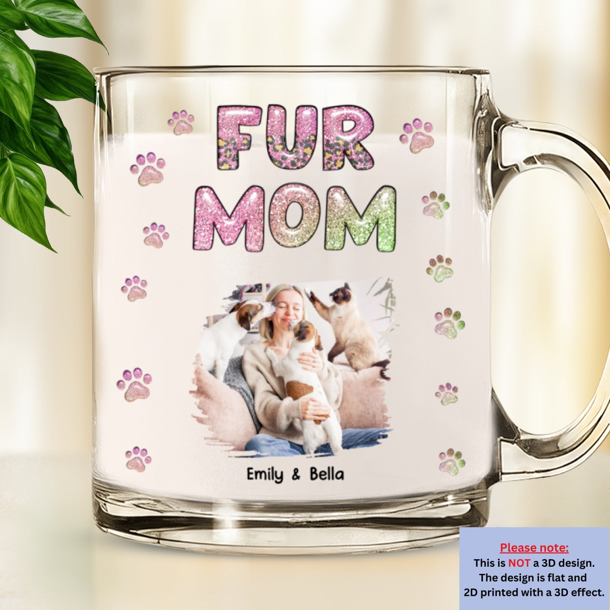 Custom Photo Christmas Birthday Gifts For Dog Mom, Dog Lovers • Fur Mom Lovely Chibi Version Photo - Personalized 3D Inflated Effect Glass Mug