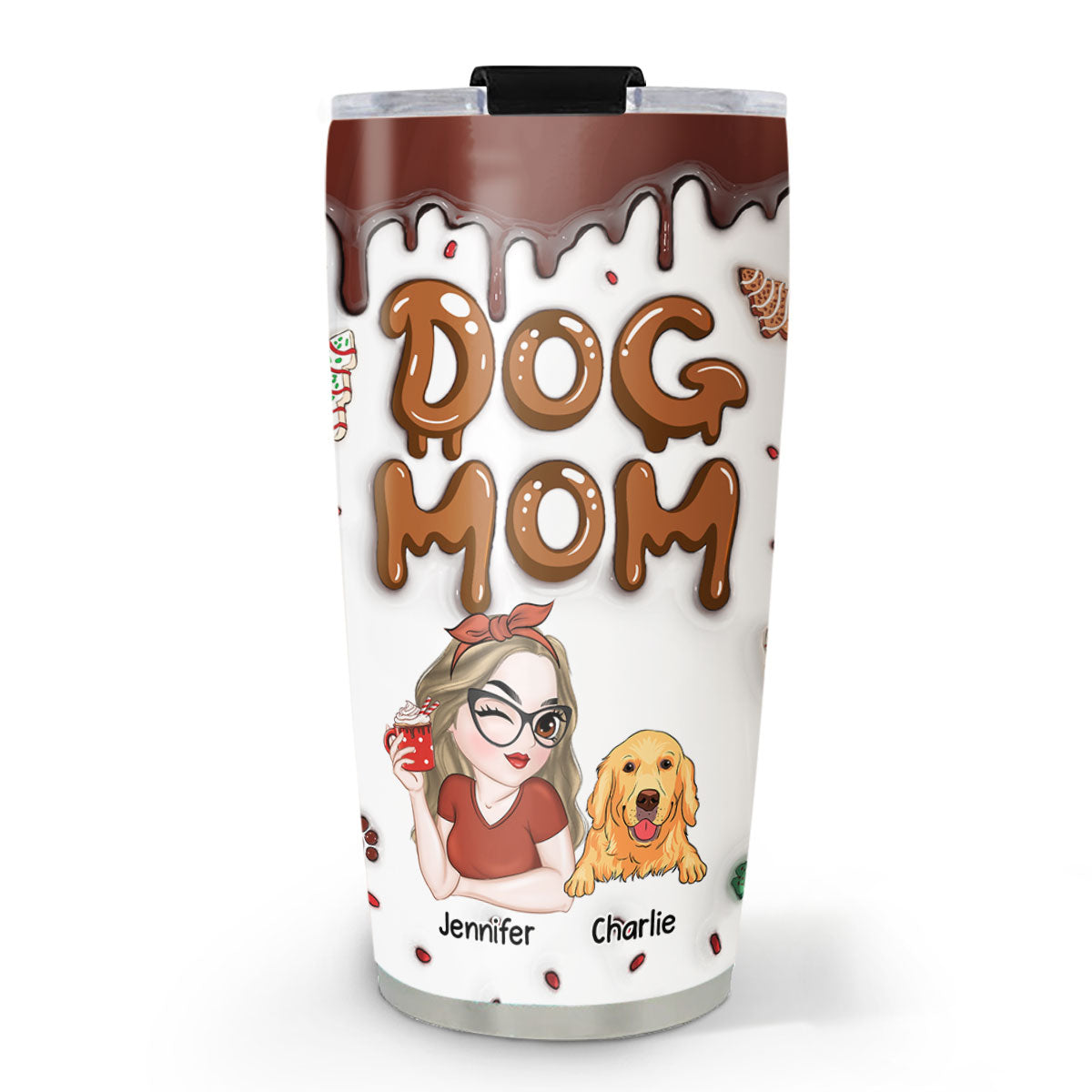 Custom Mother's day Birthday Gifts For Pet Mom, Pet Lovers • Dog Mom Cake - Personalized 3D Inflated Effect Tumbler