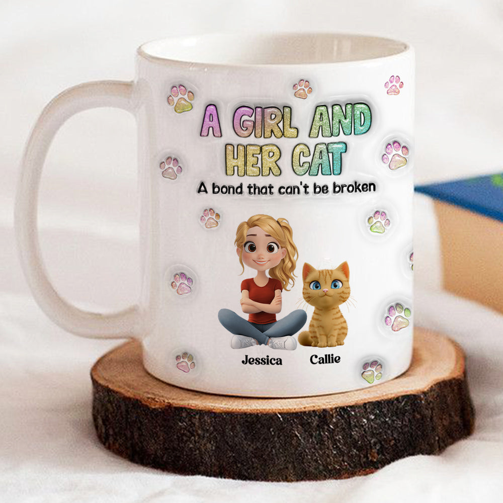 Custom Christmas Birthday Gifts For Dog Mom, Dog Lovers • A Girl And Her Cat - Personalized 3D Inflated Effect Mug