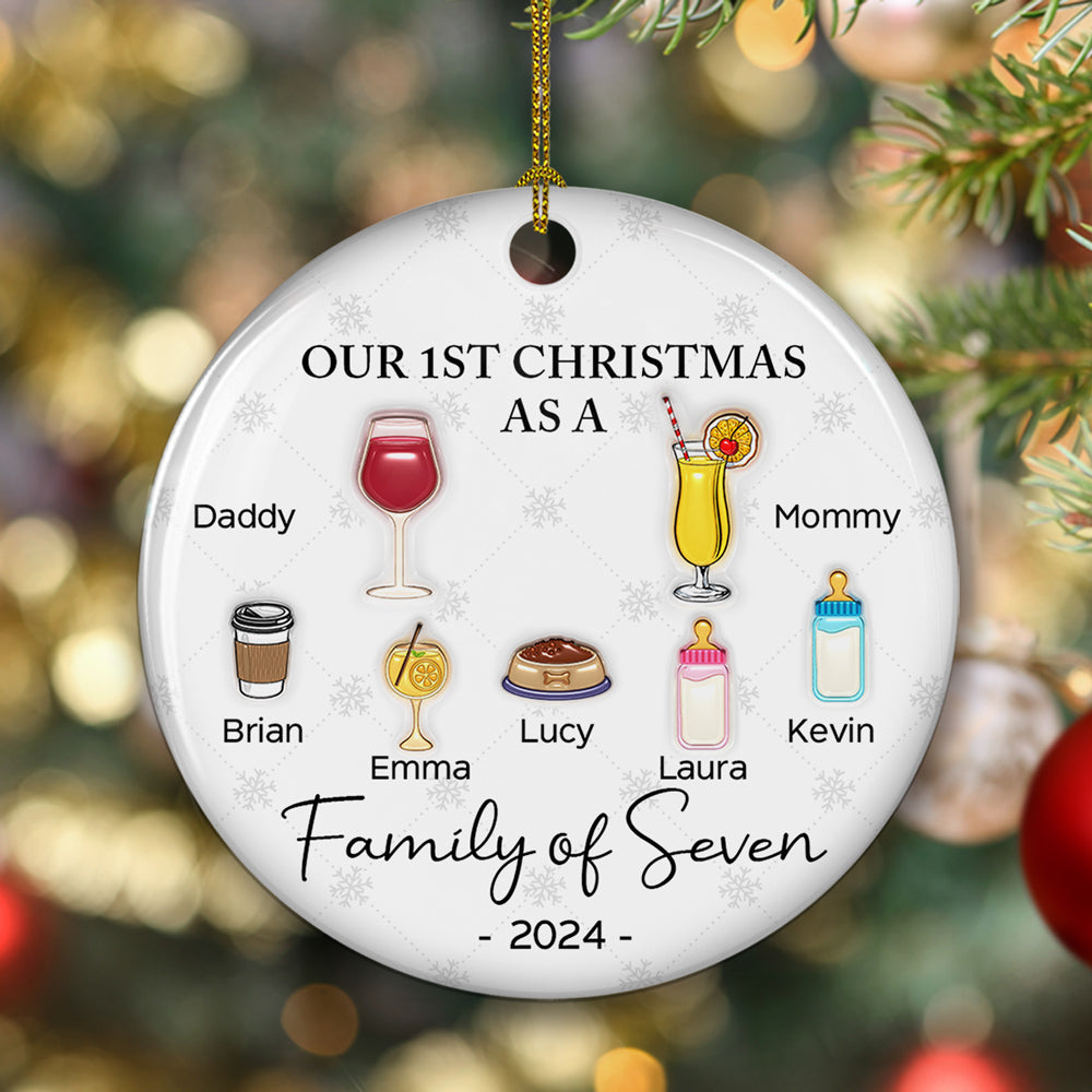 Cheering First Christmas As A Family - Personalized 3D Inflated Effect Ceramic Ornament