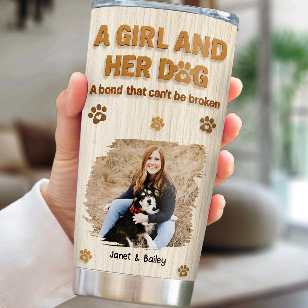 Custom Photo Christmas Birthday Gifts For Dog Mom, Dog Lovers • A Girl And Her Dog Snowball Photo - Personalized Tumbler