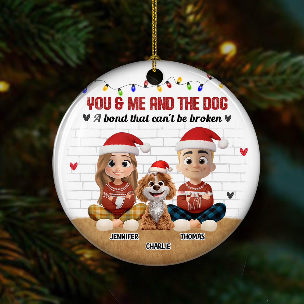 Custom Christmas Decor Home Birthday Gifts For Dog Lovers • You Me And The Dog Snow Ver - Personalized Ceramic Ornament
