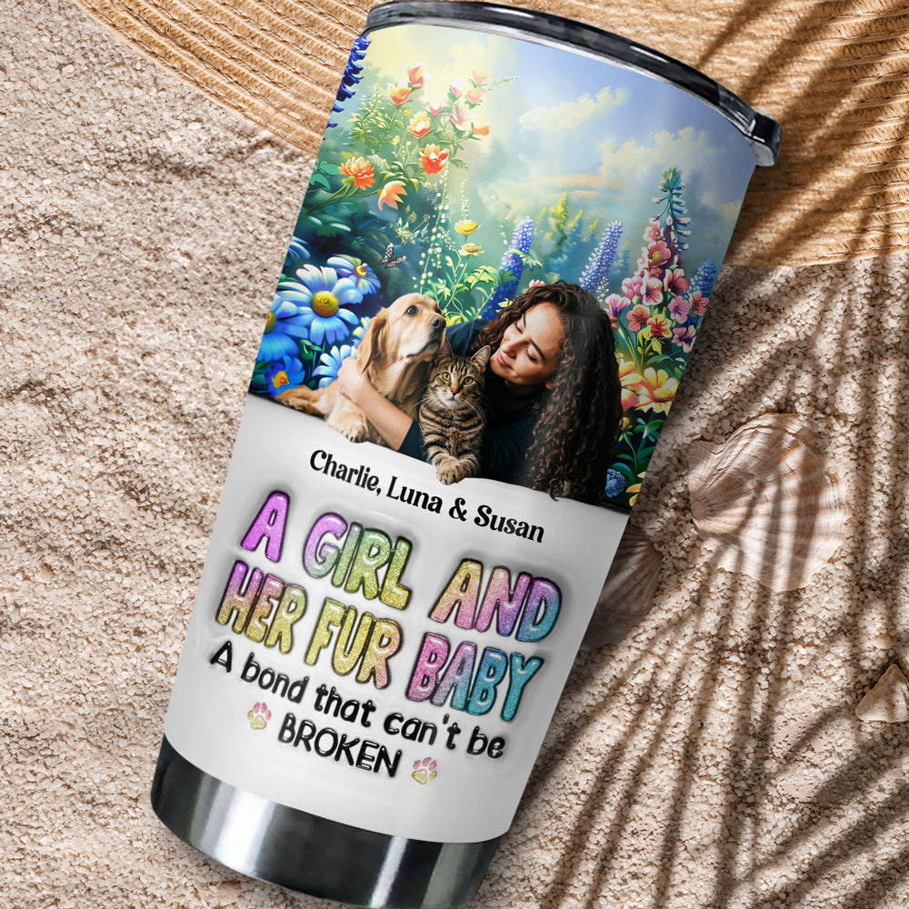Custom Photo Christmas Birthday Gifts For Cat Mom, Cat Lovers • A Girl And Her Lovely Fur Baby Photo - Personalized 3D Inflated Effect Tumbler