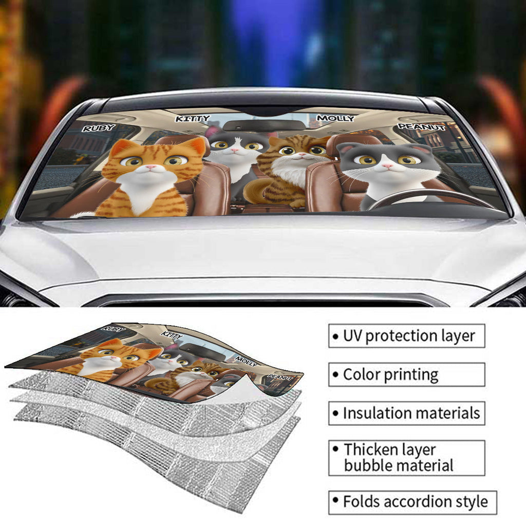 Cat Drives Car - Personalized Car Sunshade