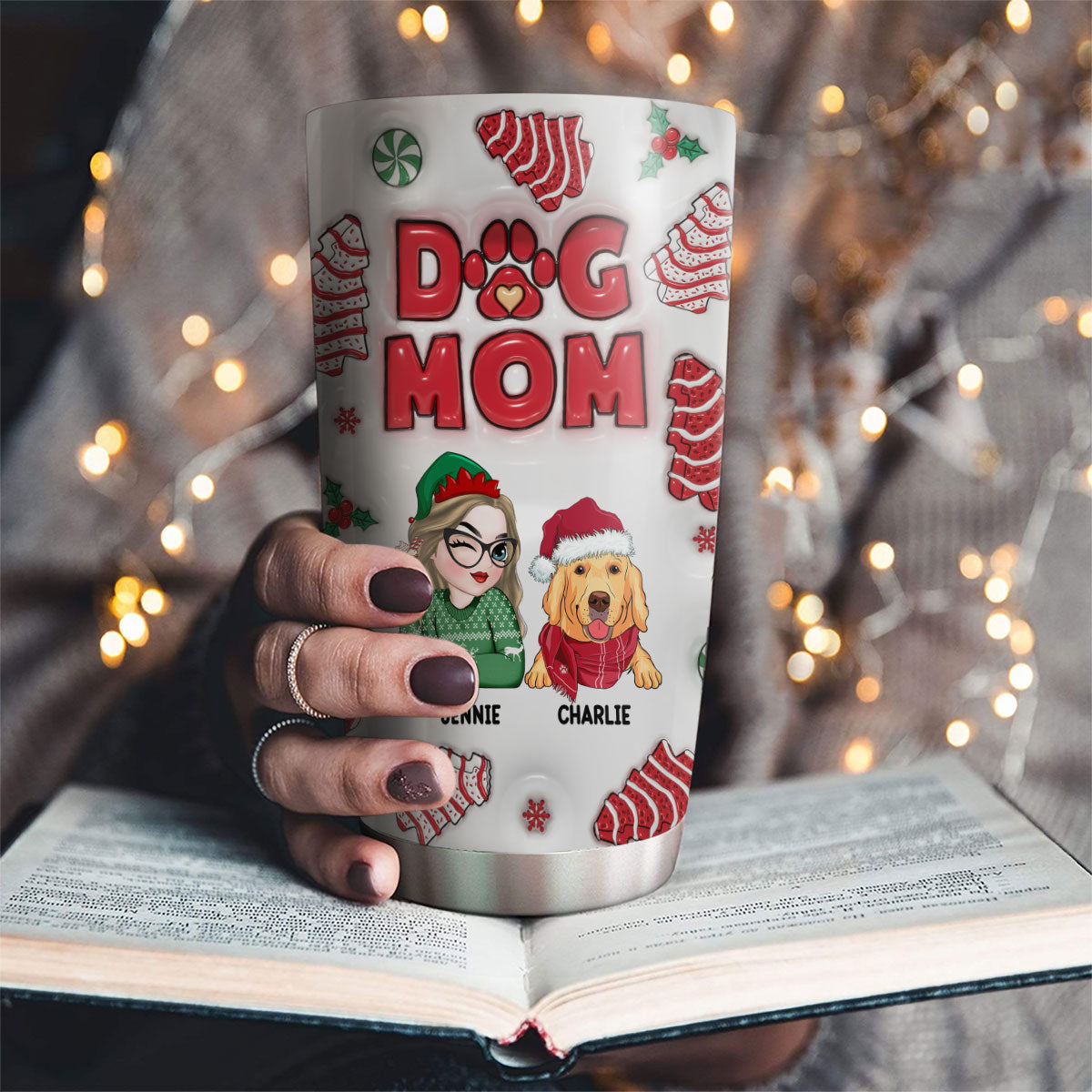 Custom Mother's day Birthday Gifts For Pet Mom, Pet Lovers • Dog Mom Christmas Cake - Personalized 3D Inflated Effect Tumbler
