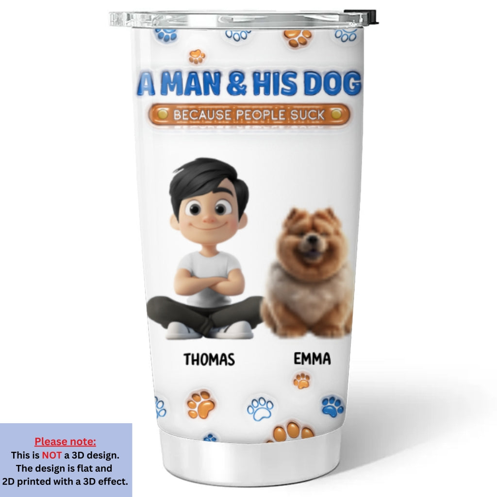 Custom Christmas Birthday Gifts For Dog Dad, Dog Lovers • A Gentleman And His Dog - Personalized 3D Inflated Effect Tumbler