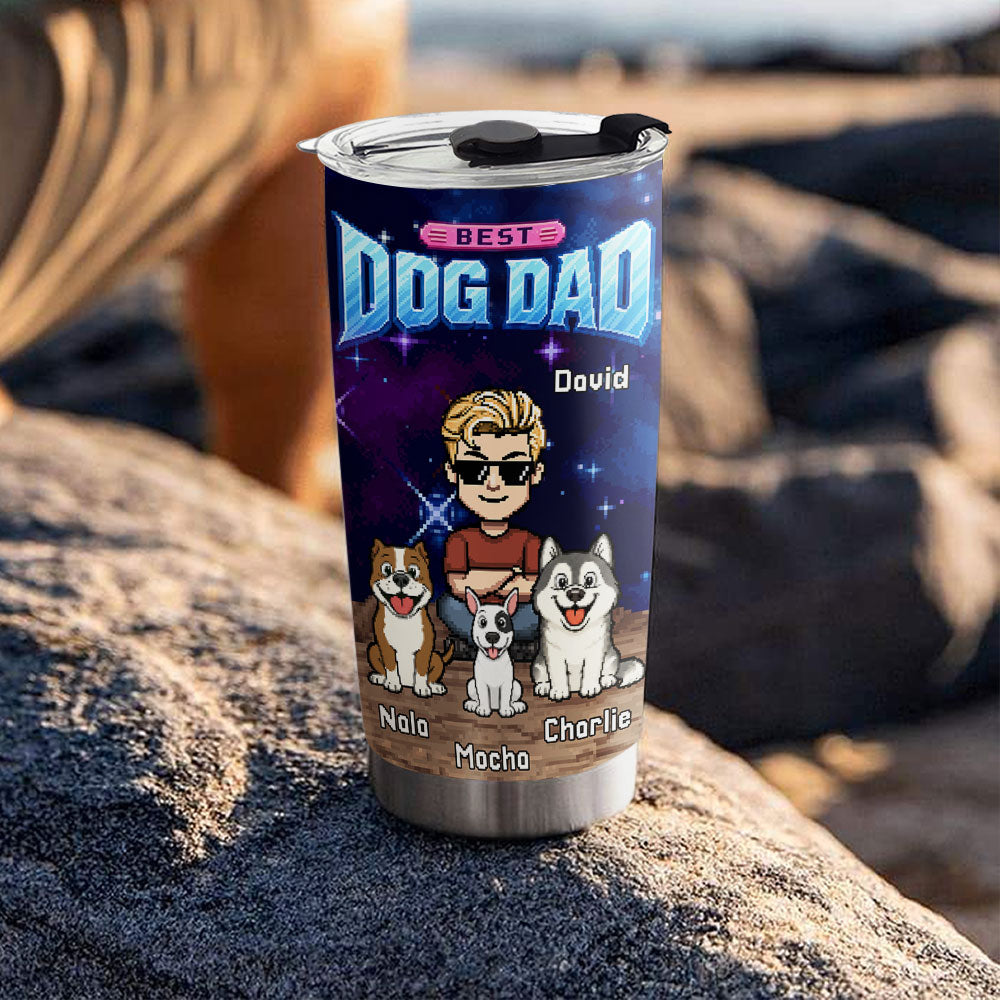 Custom Father's day Birthday Gifts For Dog Dad, Dog Lovers • Best Funny Pixel Dad - Personalized Tumbler