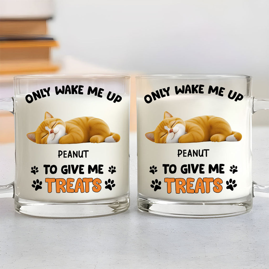 Custom Christmas Birthday Gifts For Cat Lovers • Only Wake Me Up - Personalized Glass Mug