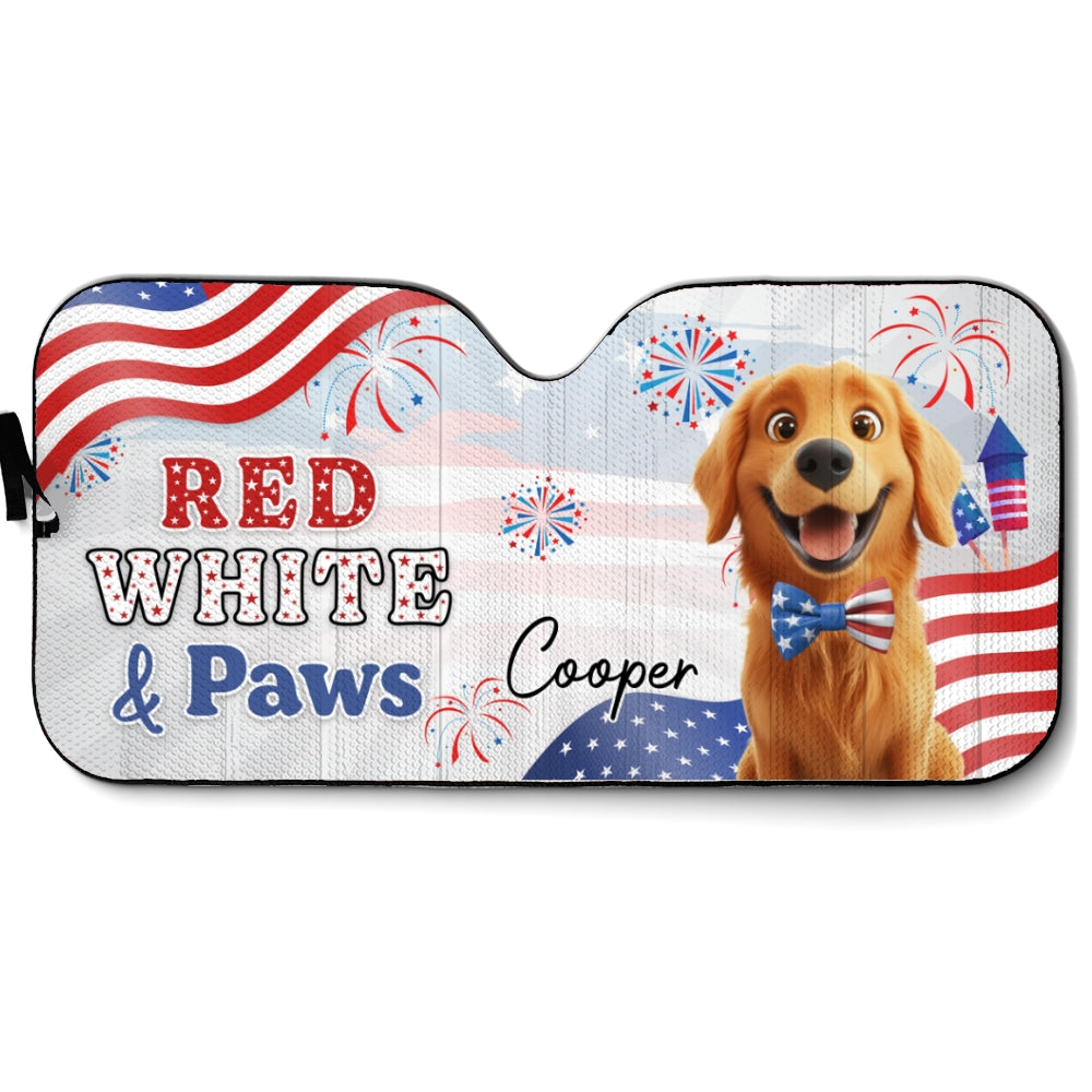 Custom Christmas Birthday Gifts Car Accessories for Dog Parents • Red White Paw - Personalized Car Sunshade