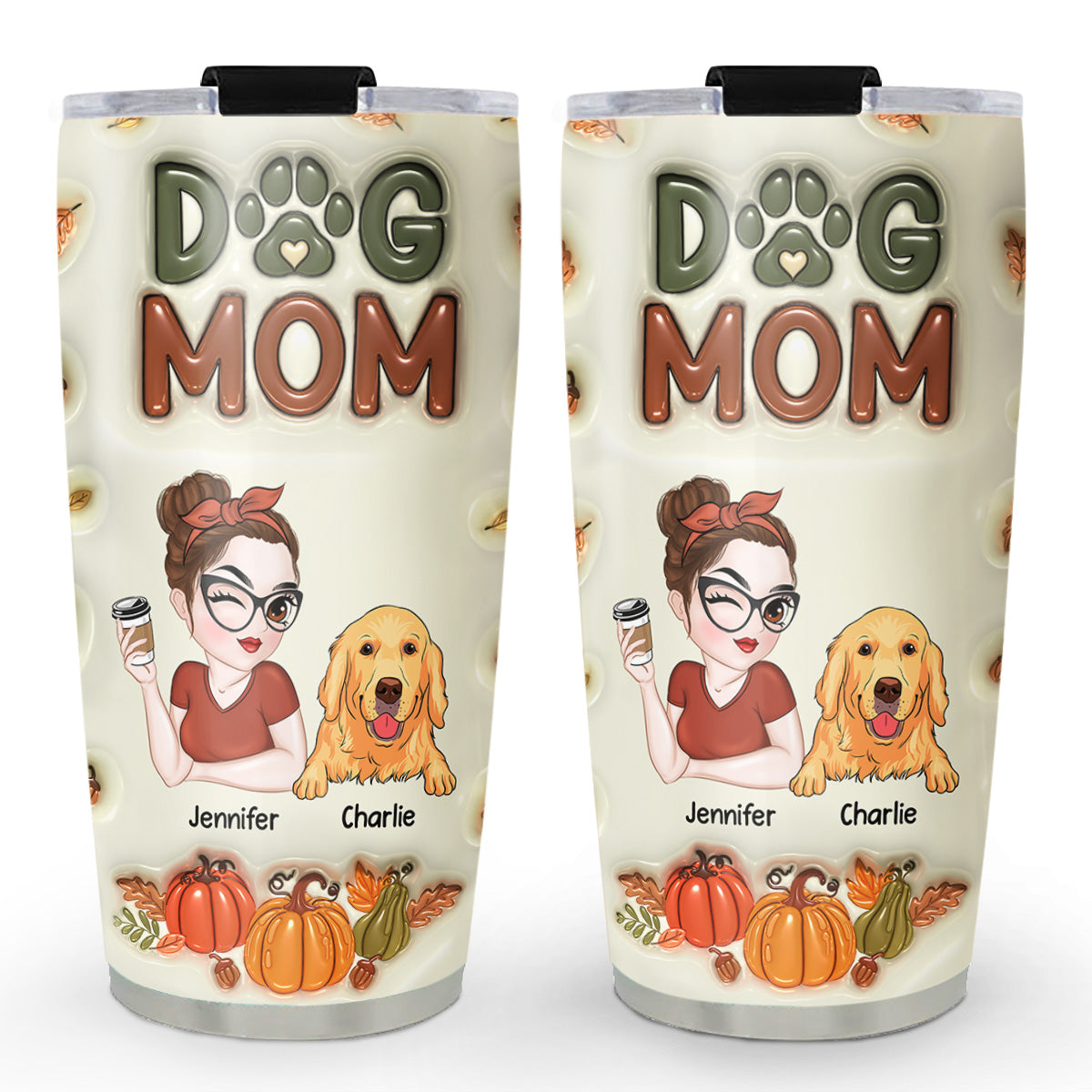 Custom Mother's day Birthday Gifts For Dog Mom, Dog Lovers • Dog Mom Autumn Version - Personalized 3D Inflated Effect Tumbler