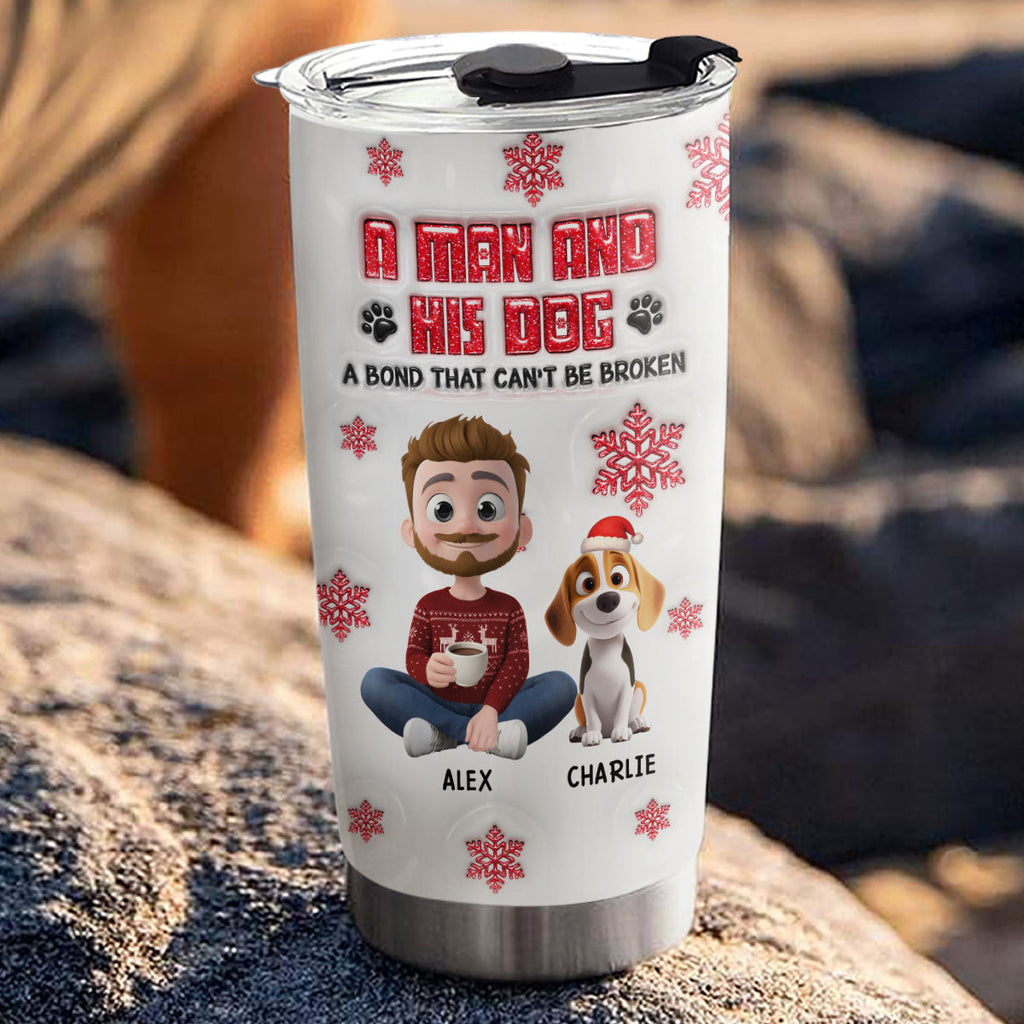Custom Christmas Birthday Gifts For Dog Dad, Dog Lovers • No Space Between Us Dad Ver - Personalized 3D Inflated Effect Tumbler
