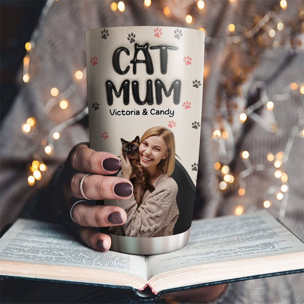 Custom Photo Christmas Birthday Gifts For Cat Mom, Cat Lovers • Mom Love Cat The Most Photo - Personalized 3D Inflated Effect Tumbler