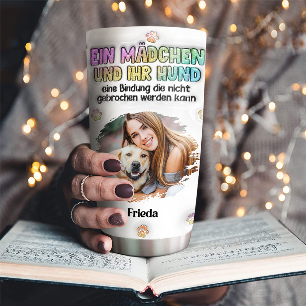 Custom Photo Christmas Birthday Gifts For Dog Mom, Dog Lovers • Ein Mädchen und ihr Hund Foto – Personalisierter 3D-Thermobecher mit aufblasbarem Effekt