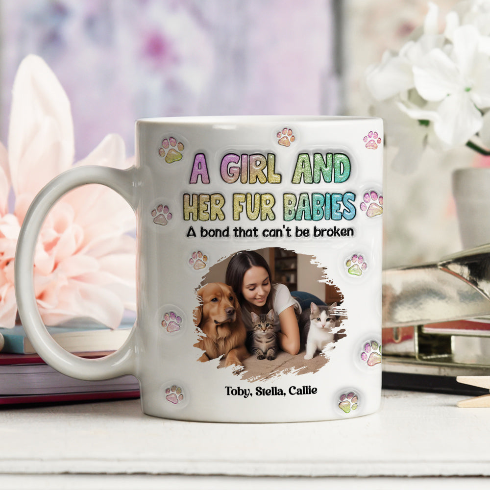 Custom Photo Christmas Birthday Gifts For Dog Mom, Dog Lovers • A Girl And Her Fur Babies Photo - Personalized 3D Inflated Effect Mug