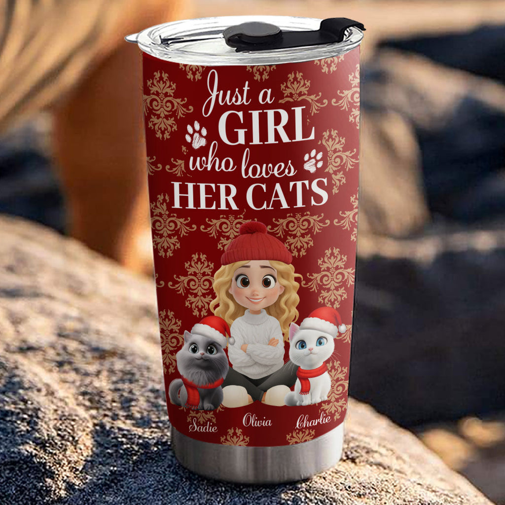 Custom Christmas Birthday Gifts For Cat Mom, Cat Lovers • Toile Cat Cartoon Christmas - Personalized Tumbler