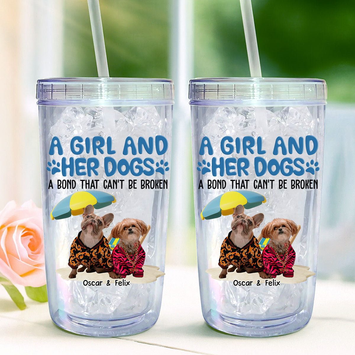 A Girl And Her Dogs Photo - Personalized 14oz Plastic Tumbler