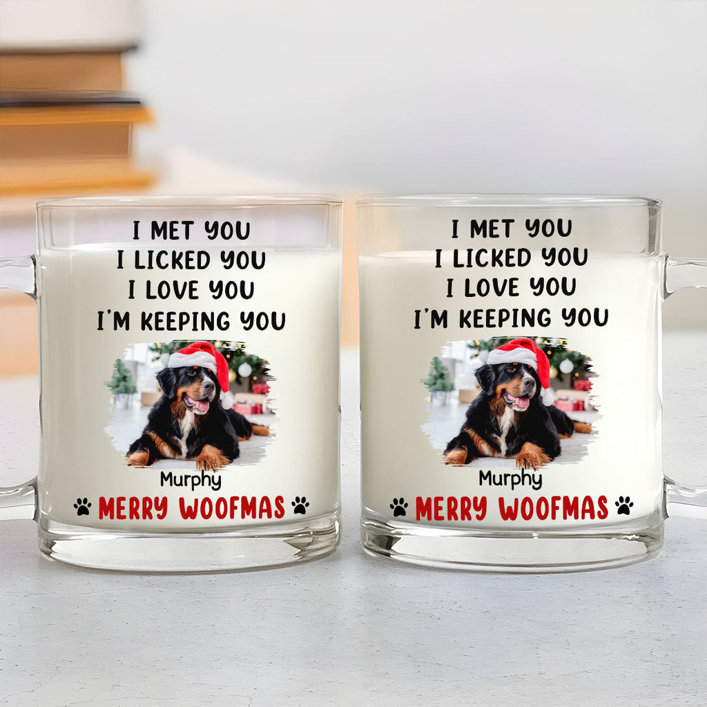 Custom Photo Christmas Birthday Gifts For Dog Lovers • We Licked And Love You Ver Christmas Photo - Personalized Glass Mug