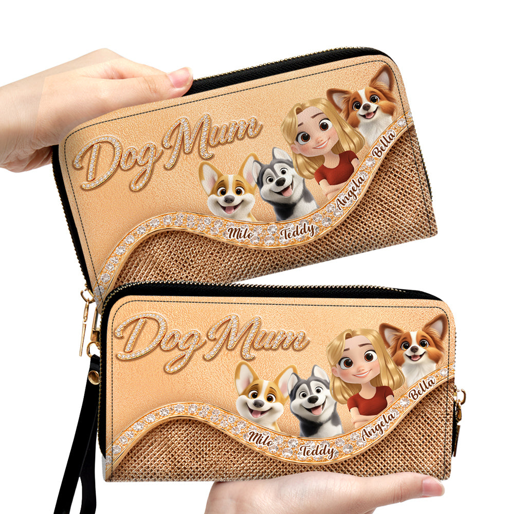 Gold Chibi Dog Mom - Personalized Leather Wallet