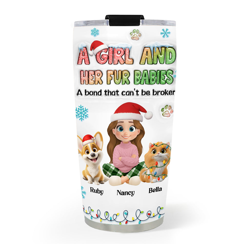 Custom Christmas Birthday Gifts For Pet Mom, Pet Lovers • A Girl And Her Lovely Fur Baby Christmas - Personalized 3D Inflated Effect Tumbler