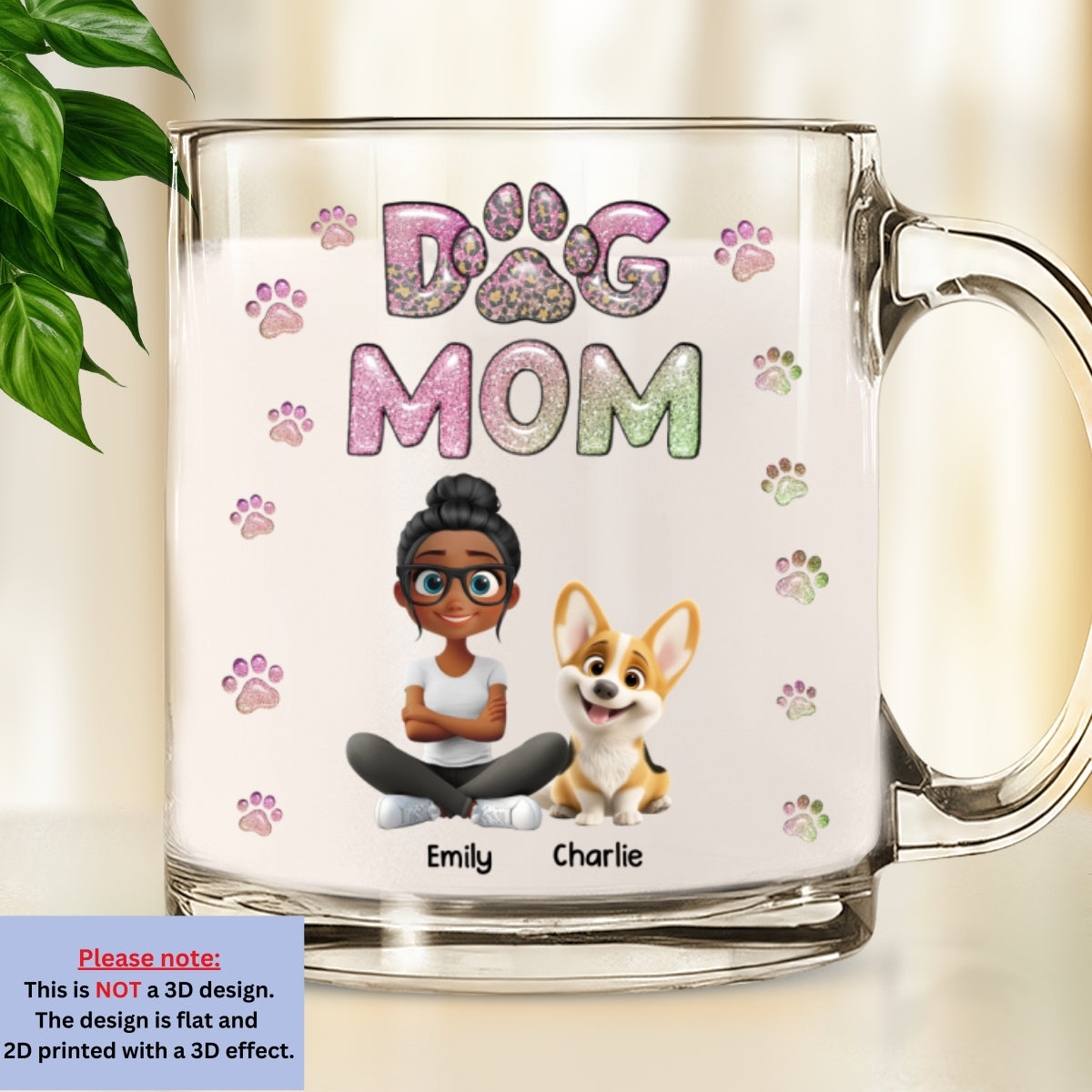 Custom Christmas Birthday Gifts For Dog Mom, Dog Lovers • Dog Mom Lovely Chibi - Personalized 3D Inflated Effect Glass Mug