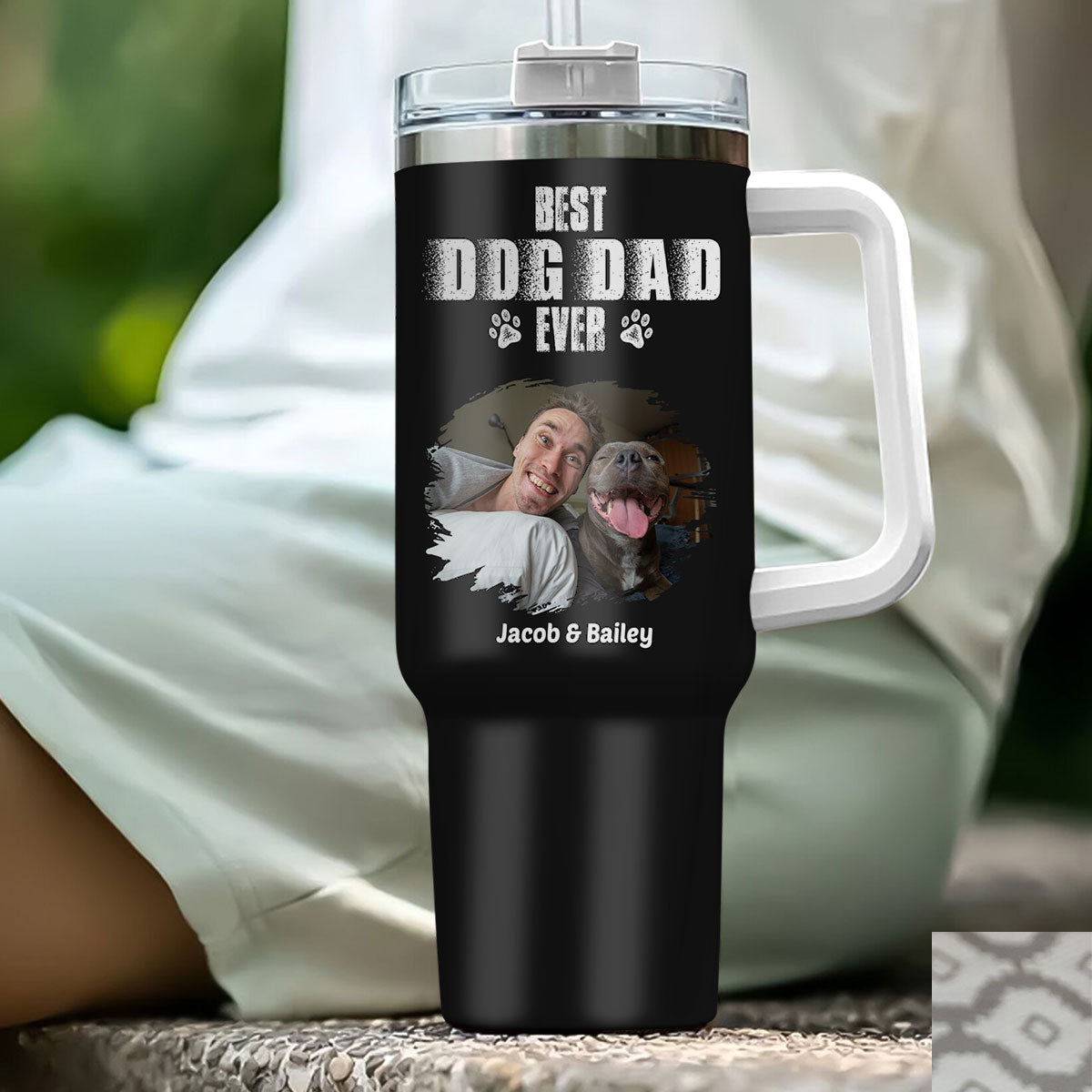 Custom Photo Father's day Birthday Gifts For Dog Dad, Dog Lovers • Best Dad Ever Photo Version 2 - Personalized Tumbler