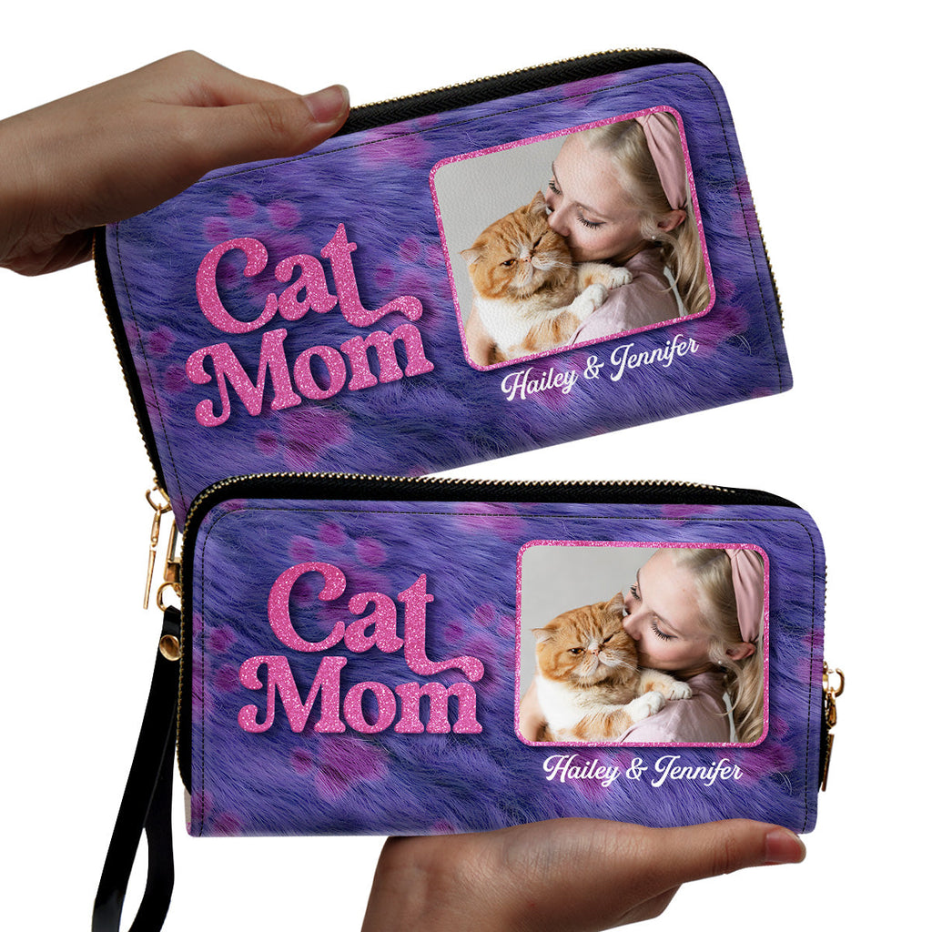 Bling Cat Mom Cartoon Photo - Personalized Leather Wallet